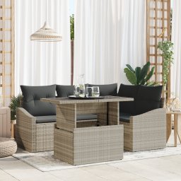 vidaXL Tuin Sofa Set 5 st Lichtgrijs poly rattan