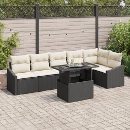 vidaXL Tuin Sofa Set 7 st Zwart en Crème poly rattan