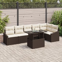vidaXL Tuin Sofa Set 7 st Bruin en Crème poly rattan