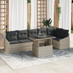 vidaXL Tuin Sofa Set 7 st Lichtgrijs poly rattan