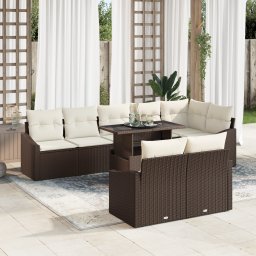 vidaXL Tuin Sofa Set 9 st Bruin en Crème poly rattan