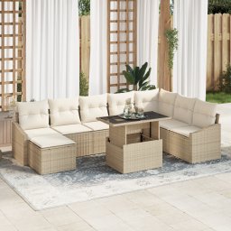 vidaXL Bankstel 9 st Beige en Crème poly rattan