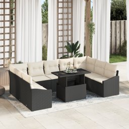 vidaXL Bankstel 10 st Zwart en Crème poly rattan