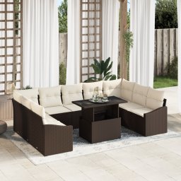 vidaXL Bankstel 10 st Bruin en Crème poly rattan