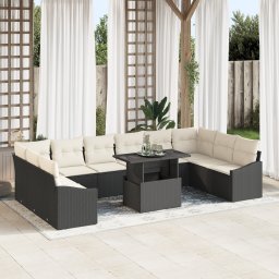 vidaXL Bankstel 11 st Zwart en Crème poly rattan