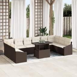 vidaXL Bankstel 11 st Bruin en Crème poly rattan