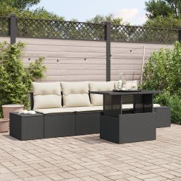 vidaXL Bankstel 5 st Zwart en Crème poly rattan
