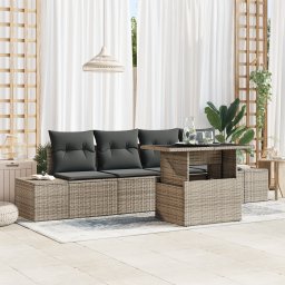 vidaXL Bankstel 5 st Grijs poly rattan