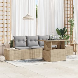 vidaXL Bankstel 5 st Beige en Licht Grijs poly rattan