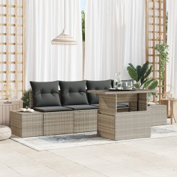 vidaXL Bankstel 5 st Lichtgrijs poly rattan