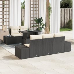vidaXL Bankstel 6 st Zwart en Crème poly rattan
