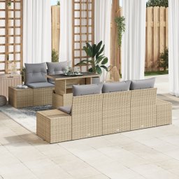 vidaXL Bankstel 6 st Beige en Licht Grijs poly rattan