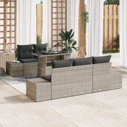 vidaXL Bankstel 6 st Lichtgrijs poly rattan