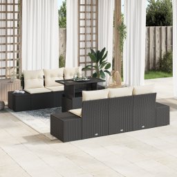 vidaXL Bankstel 7 st Zwart en Crème poly rattan