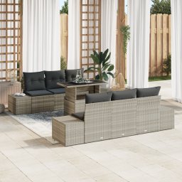 vidaXL Bankstel 7 st Lichtgrijs poly rattan