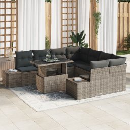 vidaXL Tuin Sofa Set 9 st Grijs poly rattan