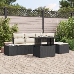 vidaXL Tuin Sofa Set 6 st Zwart en Crème poly rattan