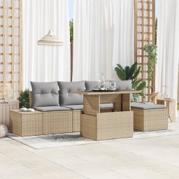 vidaXL Tuin Sofa Set 6 st Beige en Licht Grijs poly rattan