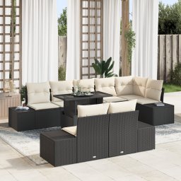 vidaXL Tuin Sofa Set 9 st Zwart en Crème poly rattan