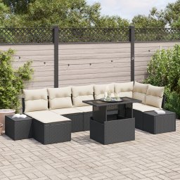 vidaXL Tuin Sofa Set 8 st Zwart en Crème poly rattan