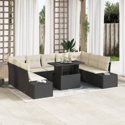 vidaXL Tuin Sofa Set 10 st Zwart en Crème poly rattan