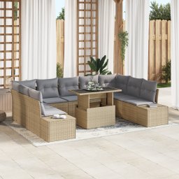 vidaXL Tuin Sofa Set 10 st Beige en Licht Grijs poly rattan