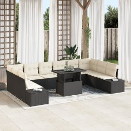 vidaXL Tuin Sofa Set 11 st Zwart en Crème poly rattan