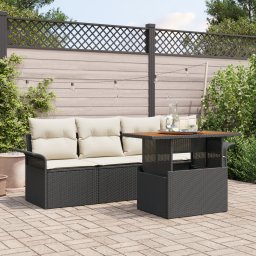 vidaXL Tuinbankenset 5 st Zwart en Crème poly rattan