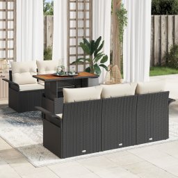 vidaXL Tuinbankenset 6 st Zwart en Crème poly rattan