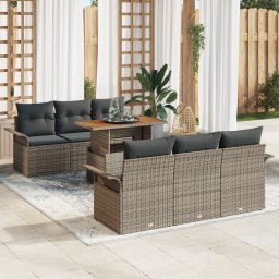 vidaXL Tuin Sofa Set 7 st Grijs Poly rattan en gepoedercoat staal
