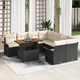 vidaXL Tuin Sofa Set met kussen Zwart en crème