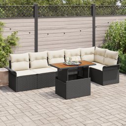 vidaXL Tuinbankenset 7 st Zwart en Crème poly rattan