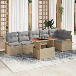 vidaXL Tuinbankenset 7 st Beige en Licht Grijs poly rattan