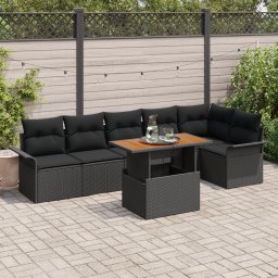 vidaXL Tuinbankenset 7 st Zwart poly rattan