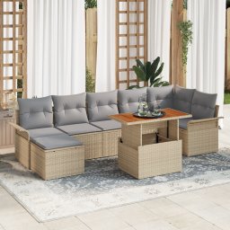 vidaXL Tuinbankenset 8 st Beige en Licht Grijs poly rattan