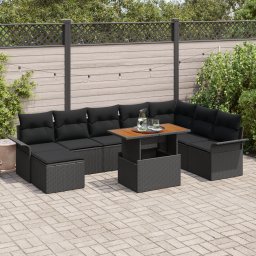 vidaXL Tuin Sofa Set 9 st Zwart Poly rattan en gepoedercoat staal