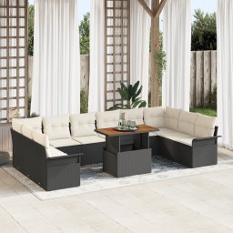 vidaXL Tuinbankenset 11 st Zwart en Crème poly rattan