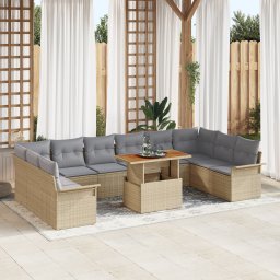 vidaXL Tuinbankenset 11 st Beige en Licht Grijs poly rattan