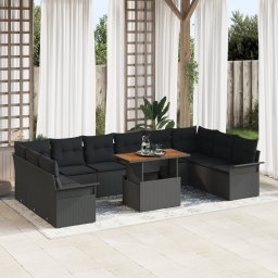 vidaXL Tuinbankenset 11 st Zwart poly rattan