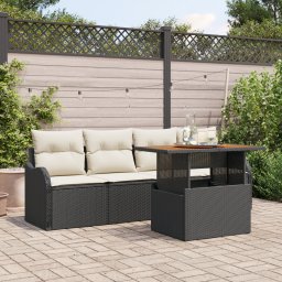 vidaXL Tuinbankenset 5 st Zwart en Crème poly rattan