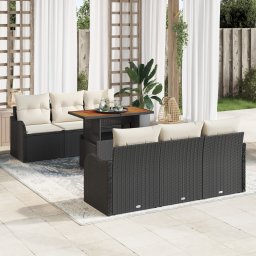 vidaXL Tuinbankenset 7 st Zwart en Crème poly rattan