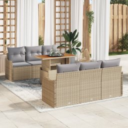 vidaXL Tuinbankenset 7 st Beige en Licht Grijs poly rattan