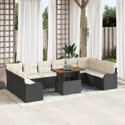 vidaXL Tuin Sofa Set 11 st 10-Aantal zitplaatsen Zwart en crème