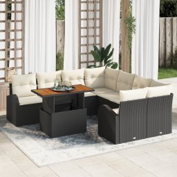 vidaXL Tuin Sofa Set 9 st Zwart en crème