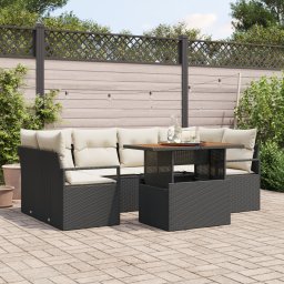 vidaXL Tuin Sofa Set 7 st 6-Aantal zitplaatsen Zwart en crème