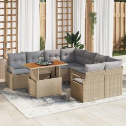 vidaXL Tuinbankenset 9 st 8-Aantal zitplaatsen Beige en Grijs