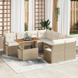 vidaXL Tuinbankenset 9 st 8-Aantal zitplaatsen Beige en Crème