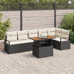 vidaXL Tuinbankenset 7 st 6-Aantal zitplaatsen Zwart poly rattan