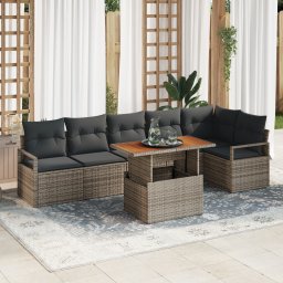 vidaXL Tuinbankenset 7 st 6-Aantal zitplaatsen Grijs poly rattan