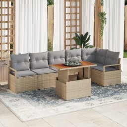 vidaXL Tuinbankenset 7 st 6-Aantal zitplaatsen Beige poly rattan